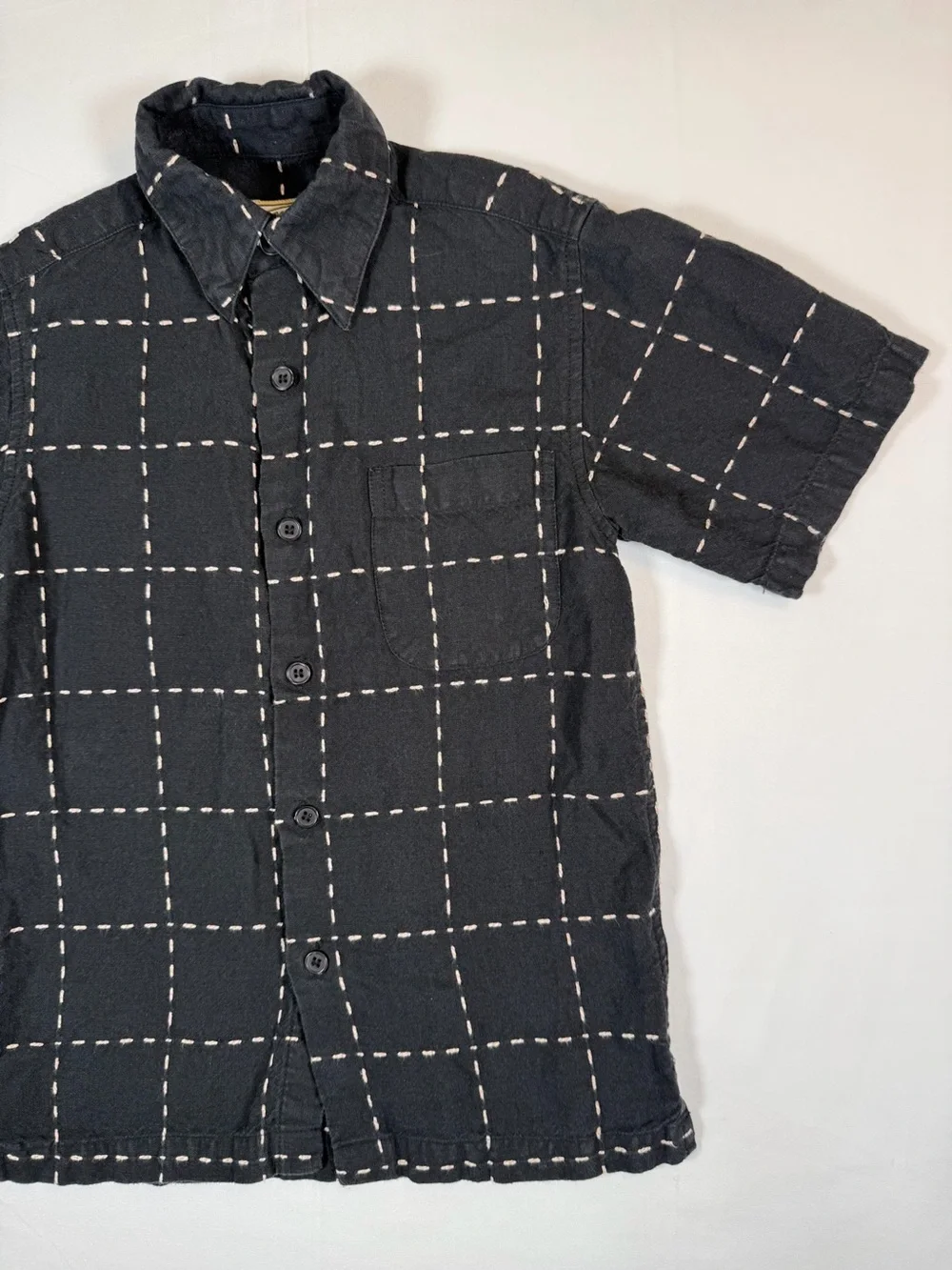 NWOT J.M.P. Boys 7 Linen Button Front Windowpane Coastal Resort Minimalist NEW